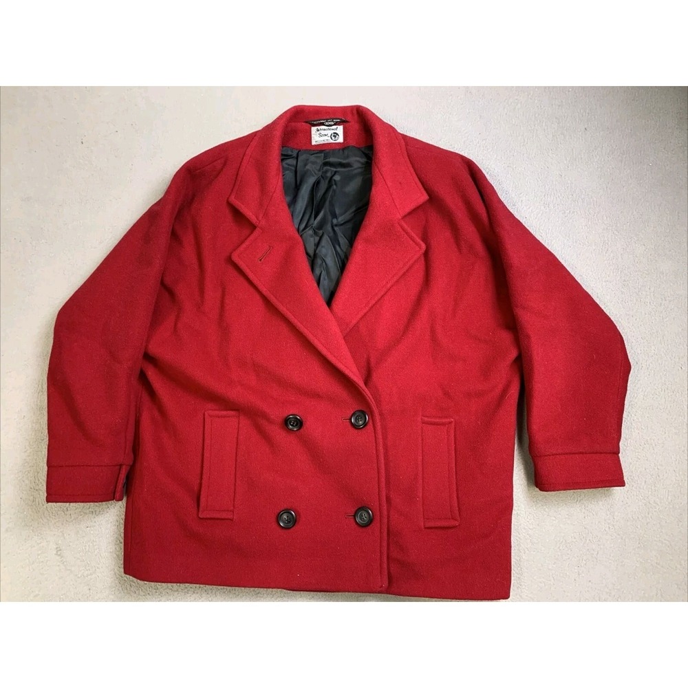 International Scene Coat Womens Size 13/14 Wool Red‎ Front Pockets Black Buttons